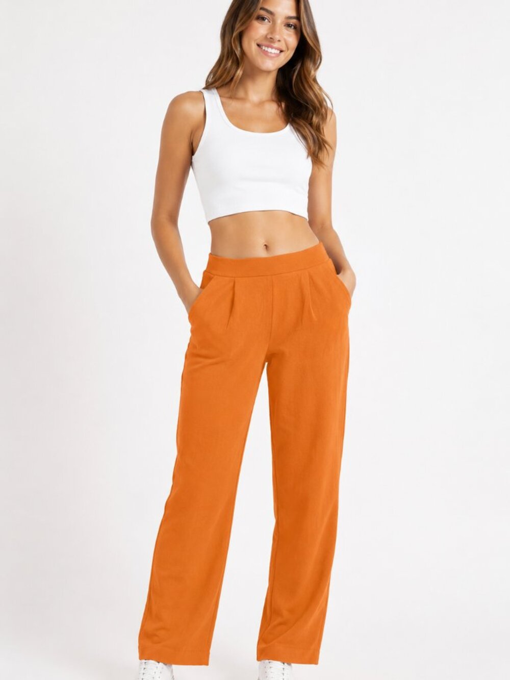 American Apparel Burnt Orange Wide Leg Dress Polyester Pants